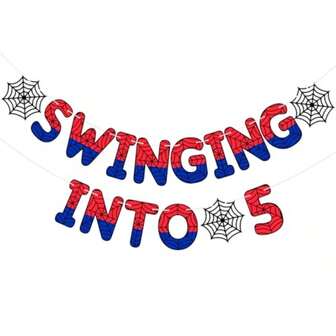 1套DIY蜘蛛主题5岁生日横幅，幽灵蜘蛛图案，5岁生日装饰派对用品，适合儿童，5岁王子公主生日装饰