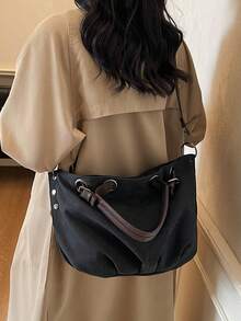 1pc Women's Fashion Student Style Large Capacity Tote Bag - Black - View 4