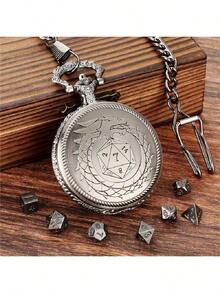 龙与地下城龙纹合金迷你多面骰子套装，配复古怀表盒——完美适用于龙与地下城（D&D）桌面游戏、角色扮演棋盘游戏配件、万智牌（MTG）、圣诞节个性化礼物（送给男友）、男士礼物创意、青少年趣味礼物 - 彩色 - 查看 2