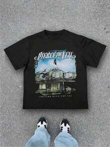 Casual Men's T-Shirts  Album Art Pattern Print Casual Soft Short Sleeve Pure Cotton 220gsm T-Thirt - 黑色 - 查看 7