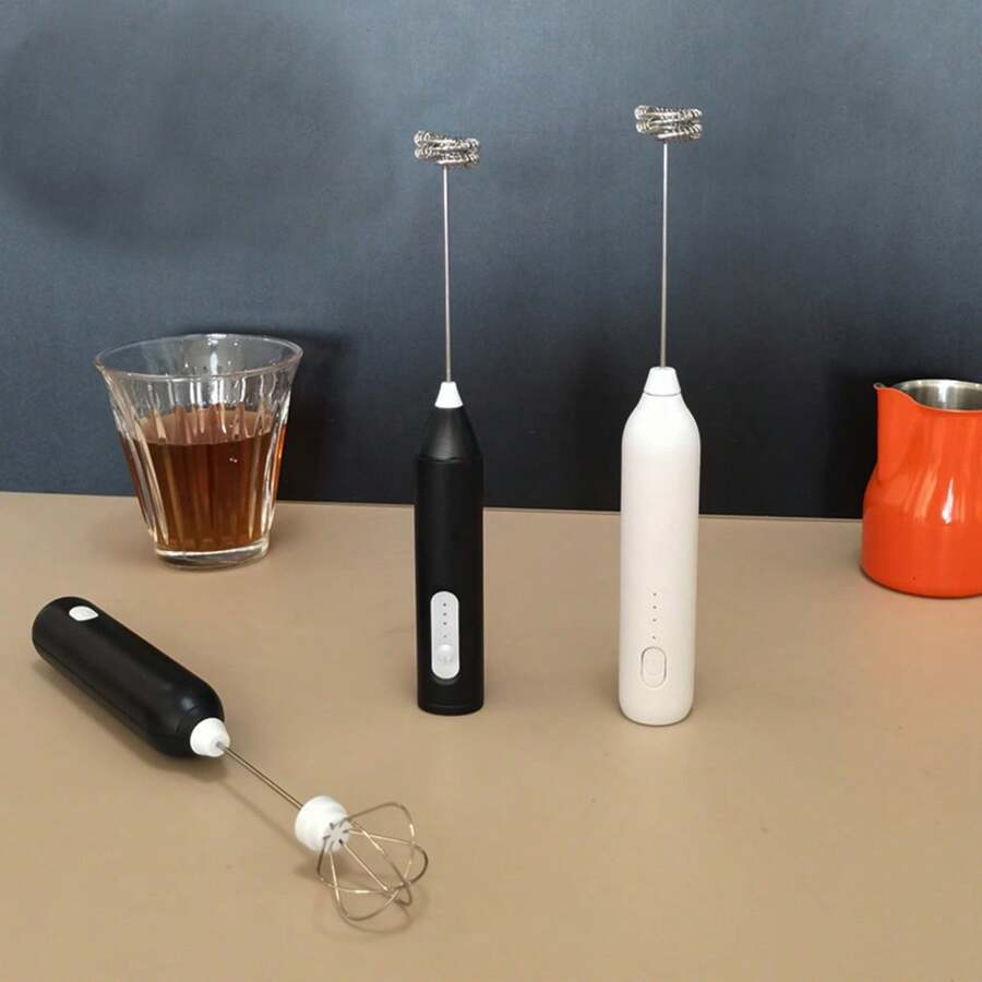 Rechargeable USB Electric Milk Frother, 3 Speeds, Stainless Steel 304, Portable With Egg Beater, Low Noise, Ideal For Cappuccino, Creamy Coffee, Shakes And Mixes - Qiu Gifts - 彩色 - 查看 1