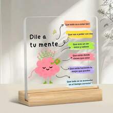1 pieza Placa inspiradora con forma de cerebro con afirmación positiva en español para la decoración de la salud mental, adecuada como adorno de sobremesa para maestros de psicología - Multicolor - Ver 9