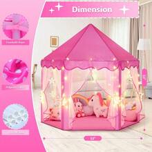 Princess Castle Fairy Tent, Play Toys For Girls Large Hexagon Playhouse, Toy Houses, With Big Star Lights Indoor And Outdoor Kids Magical Game House Kids Camping(With Mat) - 粉紅色大燈 - 查看 5