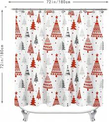 Cortina De Ducha De árbol De Navidad, Decoración De Baño De Invierno, Cortina De Ducha De Tejido De Poliéster Impermeable con 12 Ganchos, 71 x 71 Pulgadas - Árbol de Navidad 02 - Ver 3