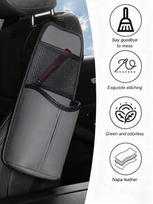 汽车座椅侧边收纳袋——采用纳帕纹理皮革制成，抗皱防裂。边缘采用精密缝线，增强承重能力。包含杯架、纸巾槽、太阳镜隔层和隐藏式侧袋。适用于轿车、SUV、MPV、越野车及其他车型。 - 彩色 - 查看 5