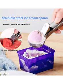 1/2 Pieces Stainless Steel Ice Cream Scoop, Sandblasted Fruit Scoop, Press-Type Ice Cream Scoop, Ice Cream Scoop, Hot Milk Baby Avocado Watermelon Scoop, Fruit Scooping Tool, Spring-Loaded Ice Cream Scoop, Ice Cream, Party, Dinner, Kitchen, Hotel, Cooking, Mother's Day Cuisine - Silver - View 4