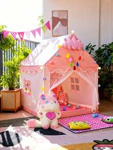 Esta tienda de juegos para interiores cuenta con una alfombra acolchada para gatear, luces esféricas y decoraciones de nubes. Hecha de PVC de alta calidad, es ideal para juegos al aire libre, juegos de rol y decoración de dormitorios, lo que la convierte en una sorpresa de cumpleaños o un regalo de Navidad perfecto para niños. - Rosa - Ver 4