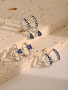 Set de 6 piezas de pendientes de aro con gota geométrica de cobre y circonita al estilo europeo, joyería elegante como regalo, adecuado para uso diario, festivales, fiestas y citas de mujeres