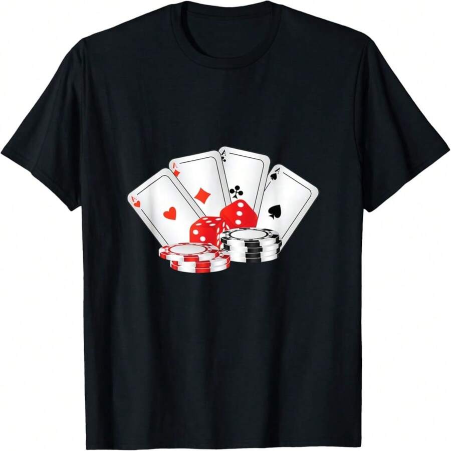 Poker Cards, S, Dice - Winning Hand Four Aces T-Shirt - Black 1 - View 1