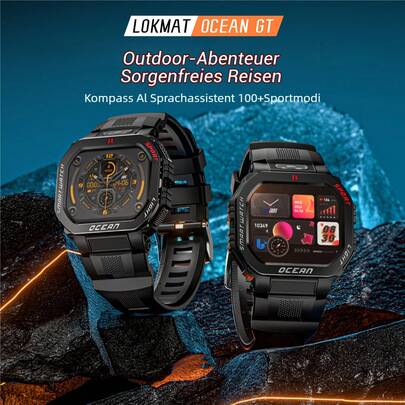  Smartwatch LOKMAT OCEAN GT, schermo HD da 1,75 pollici, chiamate Bluetooth, promemoria tramite messaggi push, oltre 100 funzioni sportive, orologio sportivo impermeabile per esterni, funzione di illuminazione con torcia