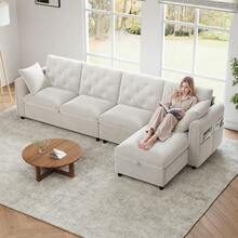 Sofas & Couches - Beige + Velvet + 4 Seat - 查看 6