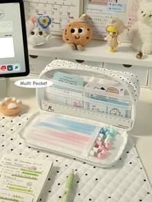 1个波点音乐铅笔盒，可爱小猫卡通波点星星风格文具收纳袋，学生返校礼物办公用品 - 彩色 - 查看 5