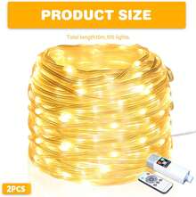 Cadena de luces con pilas, 10 m, 100 ledes, carga USB, con mando a distancia y temporizador, resistente al agua, para interior y exterior, fiesta, boda, Navidad, decoración (blanco cálido) - 1 - Ver 1