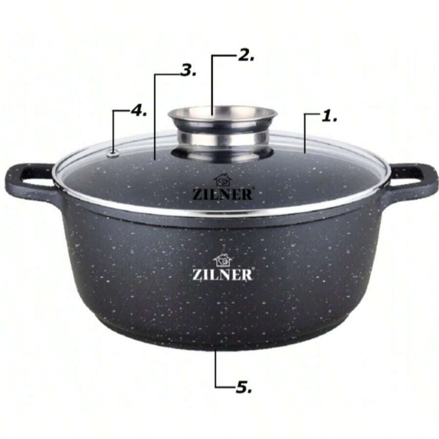GARNEK POWŁOKA MARMUROWA Z POKRYWĄ SZKLANĄ NA INDUKCJA / GAZ 2,3 L 20 CM - Black - View 1
