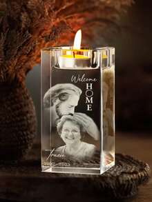 Personalized Crystal Candle Holder, Memorial Gift For Deceased Loved Ones, Customized Photo Gift For Parents, Condolence Gift, Personalized Home Decor Gift, Angel Wings (7 Designs) - Multicolor - View 23