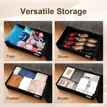Large-Capacity Wheeled Under-Bed Storage Box, Foldable Storage Container With Casters, Ideal For Clothes, Bedding, Toys, Saves Space In Bedrooms And Dorm Rooms, Organizes Belongings, Christmas Decor, Perfect For The Holidays, 4 Styles Available, Home Organization Storage Box - màu đen - Xem 7