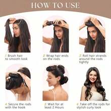Set Of 3 Jumbo Heatless Hair Curling Rods With Silk Headscarf Women Brown Volume Hair Blowout Hair Styling Velvet Hair Rollers - 預設 - 查看 5