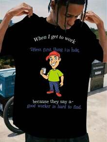 Camiseta Casual de Manga Corta para Hombre - Impresión de Tiburón y Gato de Dibujos Animados, Tela Transpirable, Ropa de Calle Cómoda para el Verano, Cuello Redondo, Ajuste Regular, Camiseta de Uso Diario| Camiseta gráfica divertida| Ajuste cómodo - Especificación - Ver 2