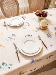 1pc Elegant Beige Rectangular Tablecloth, Featuring Colorful Lanterns, Floral Patterns And Golden Moon Design, Machine Washable, Suitable For Dining Table, Coffee Table, Kitchen, Dining Room, Living Room, Parties, Celebrations, Festivals, Gifts - Multicolor - View 9