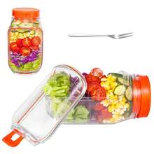 Salad Pod Mason Jar Side Open Leakproof Dressing Container, Convertible Lid-To-Bowl & Side-Opening Design Reusable Salad Pod Jar For Lunch & Meal Prep (7.5"X4"X3.5") GREEN