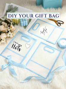 10个可重复使用的透明塑料礼品袋，带模切手柄，PP材质，配丝带，适用于圣诞节、婚礼、新娘送礼会、生日派对、婴儿派对、小型企业，尺寸：7x10x3.9英寸（蓝色） - 淺藍色 - 查看 5