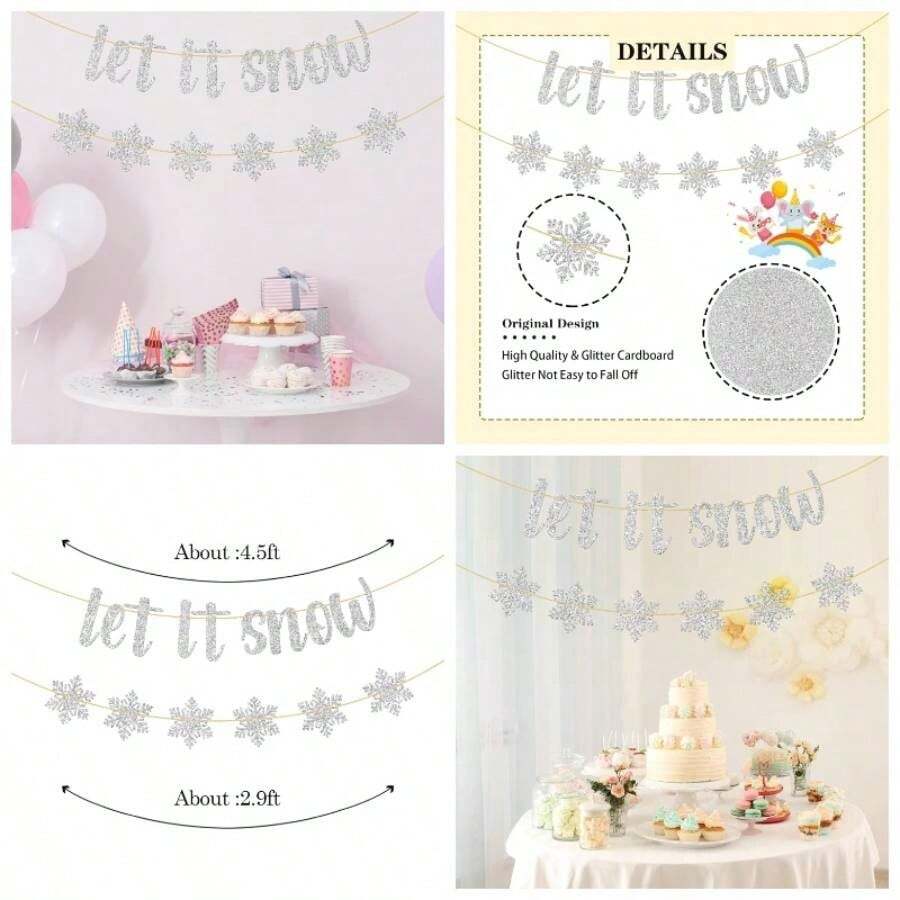 Let it Snow Snowflake/ Winter Theme/ Merry/ Party Decor Supplies/ Silver Glitter - Plateado - Ver 1