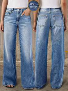 Straight Leg Jeans For Women High Waisted Stretchy Loose Denim Pants Casual Baggy Jean Trousers