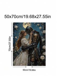 1件裝現代浪漫月光騎士與女士擁抱印花中世紀玫瑰暗黑學院風，節慶禮物，適用於臥室、客廳、宿舍，牆面藝術、牆面裝飾、家居裝飾、房間裝飾，帆布牆面藝術，海報，附框牆面藝術，可選框 - 彩色 - 查看 22