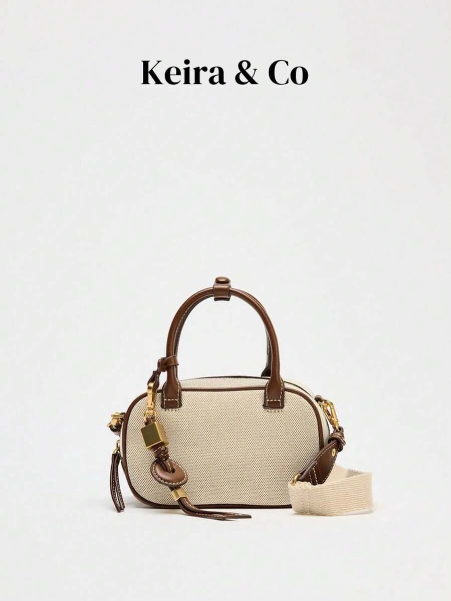 迷你明线包，宽肩带女士复古斜挎包，小号托特包女士奢华设计手提包，纯色简约单肩包