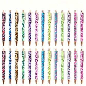 3/6pcs Leopard Print Ballpoint Pens - Fine Tip Metal Pens With Twist-Close, Oval Body Shape, Vivid Animal Print Design, Durable Metal Structure, Suitable For Adults, Office And Gift Use, Office Supplies, Fashionable Writing Tool, Metal Surface Treatment, School Supplies, Pens, Stationery, School Stationery, Stationery Items, School Accessories