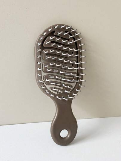 1把迷你棕色镂空设计梳子，干湿两用便携梳，女士夏季旅行必备品（底部带孔，可用于DIY装饰）