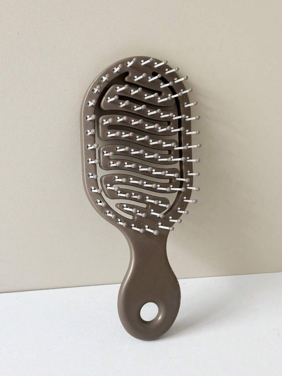 1pc Mini Size Brown Hollow Design Comb, Wet & Dry Portable Comb, Essential Summer Travel Item For Women (With Hole At Bottom For DIY Decoration) - Brown - View 1