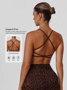 Sodalemon 女士随机豹纹交叉后背健身文胸，瑜伽运动文胸，适合锻炼和休闲跑步 - 棕色 - 查看 2