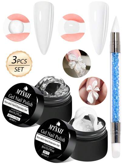 Mtssii 3支/套 8毫升 CClar 白色粉色不粘手部延长凝胶指甲油，适用于3D造型美甲，固体乳状果冻硬胶，可用于假指甲雕刻、花朵美甲、亚克力凝胶指甲油、水钻胶，易于操作，适合家庭和美甲沙龙使用。