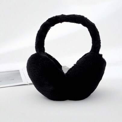 1PC Black & White Foldable Fluffy Warmers Headband, Fluffy Warm Ear Muffs For Men And Women