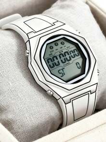 Stylish Line Design Anime Inspired Digital Alarm Watch, Minimalist Cartoon Outdoor Sports Watch - A - View 4