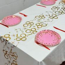 1pc Gold Foil Number Birthday Table Runner, 6/16/20/25/35/45/55/65/75/85 Years Old Birthday Party Decoration, Anniversary Retirement Party Supplies, Birthday Celebration, Father's Day, Mother's Day - Gold - View 12