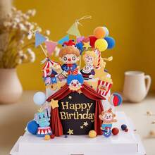 DCircus Clown Birthday Cake Decoration Set 20 Pieces Including PVC Clown Figurine With Bunny "HAPPY" Mini Cake Banner Circus Elements And Colorful Clay Balloons For Party Decorations - Ymx053 - 查看 3