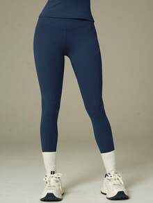 UONNOU Bộ đồ tập yoga hai mảnh thoải mái, giúp thon gọn vóc dáng | Áo dài tay + Quần legging cạp cao cho các hoạt động hàng ngày. - Màu xanh hải quân - Xem 9