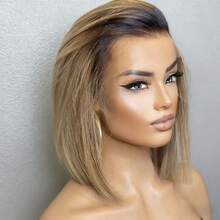 Ombre Blonde Bob Lace Front Wigs Human Hair With Dark Roots 180% Density 13x4 Lace Front Wigs Human Hair Glueless Short Ombre Blonde Bob Wigs Human Hair Pre Plucked For Women - 金色陰影 - 查看 3