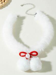 imoli 1pc Christmas Plush Cherry Faux Pearl Unique Necklace, Suitable For Holiday Party Gift