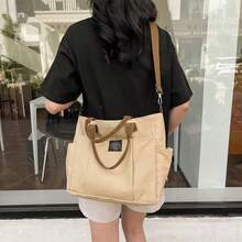 Large Capacity Multi-Pocket Tote Handbag Canvas Bag With Zipper, Commuter/Student Shoulder Bag, Laptop Bag