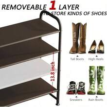 Estantería para zapatos de 3 niveles, organizador de almacenamiento largo, estantería de metal ancha para zapatos, para armario y entrada, color negro - 4 niveles + Marrón - Ver 5