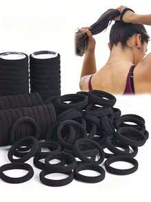 100 chiếc dây buộc tóc co giãn dày dặn, màu trơn, kiểu búi tóc dễ thương cho bé gái, độ đàn hồi cao, dây buộc tóc dày dặn co giãn tốt cho nữ, phụ kiện tóc đuôi ngựa cao, dây buộc tóc, dây chun, dây buộc tóc cho trang phục thể thao, chạy bộ, tập gym. - màu đen - Xem 2
