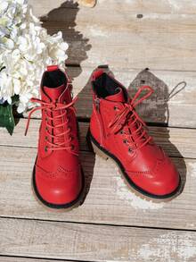 زوج من بوت الفتيات ذات الأربطة الناعمة والبطانة الحرارية، ذات أصابع مستديرة وسحاب، باللون الأحمر/البرتقالي/متعدد الألوان، مناسبة للارتداء اليومي والحفلات والمدرسة في فصلي الخريف والشتاء