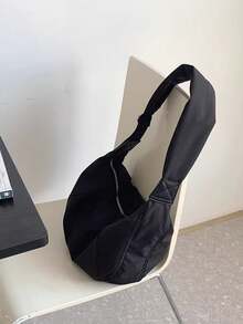 حقيبة كانفاس سعة كبيرة بحزام عريض، حقيبة كروس بودي للنساء، تصميم نيش مطوي على شكل كيس دمبلينج، حقيبة كتف، حقيبة تسوق نايلون مطوية خفيفة الوزن وحقيبة كروس بودي، مقترنة بتصميم كيس الدمبلينج - حقيبة يد بسحاب إغلاق بلون واحد، مناسبة للاستخدام اليومي والسفر