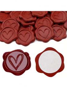 10/20/30 pièces Autocollants de cachet de cire autoadhésifs, motif en forme de cœur brun-rouge, en matière plastique, sans chauffage requis, véritable cachet de cire, idéal pour les invitations, les mariages, la Saint-Valentin et les décorations de la Fête des Mères - Rouge - Voir 1
