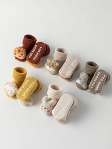 1 Par/3 Pares, Juego de calcetines largos para bebé, Botitas de peluche de dinosaurio, oveja y oso para bebés, Calcetines de felpa suave para invierno, Regalos para recién nacidos durante todo el año - Multicolor - Ver 2