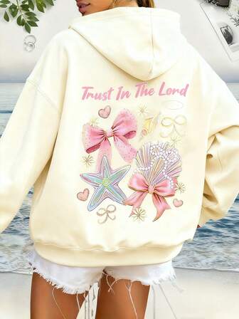 这款加大码女式休闲舒适大号连帽衫，饰有可爱的海洋图案，非常适合秋季和返校季、海滩、派对、上学、音乐节、度假、通勤等场合。