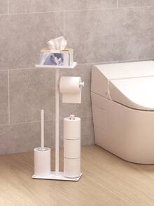 1pc Bathroom Floor Standing Toilet Paper Holder With Storage Shelf, Independent Toilet Paper Rack, Bathroom Tissue Paper Organizer, Bathroom Accessories